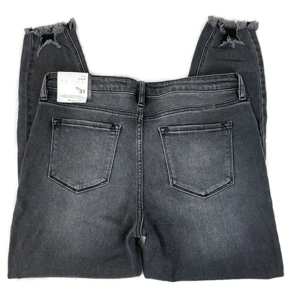 KanCan Jeans Womens 31 Black High Rise Ankle Skinny Distressed Raw Hem Dark Wash - Picture 4 of 12